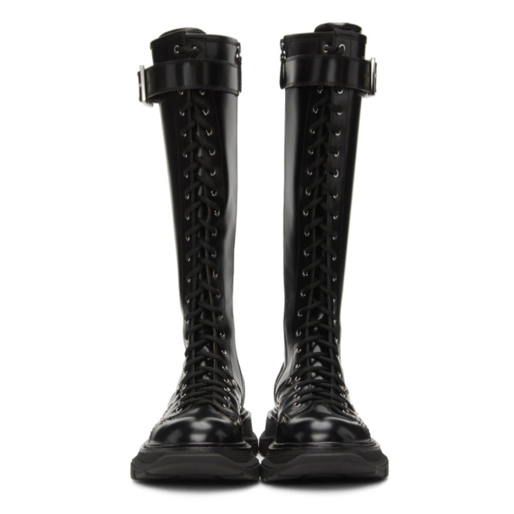 New Authentic ALEXANDER MCQUEEN Tread Slick Lace-Up Tall Boots - Picture 2 of 16